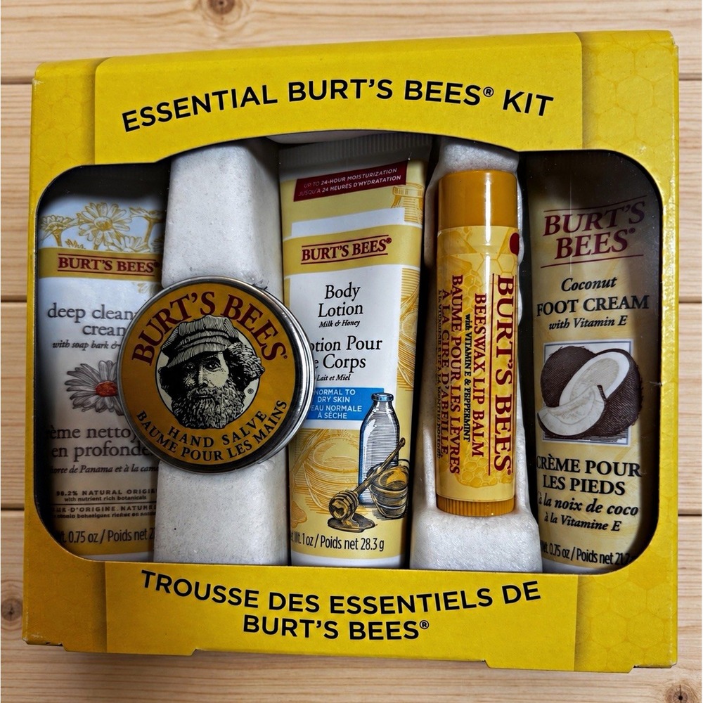 Burt's Bees Essential  Mini Set Deep Cleansing, Lotion, Lip Balm, Salve, Foot[Z]